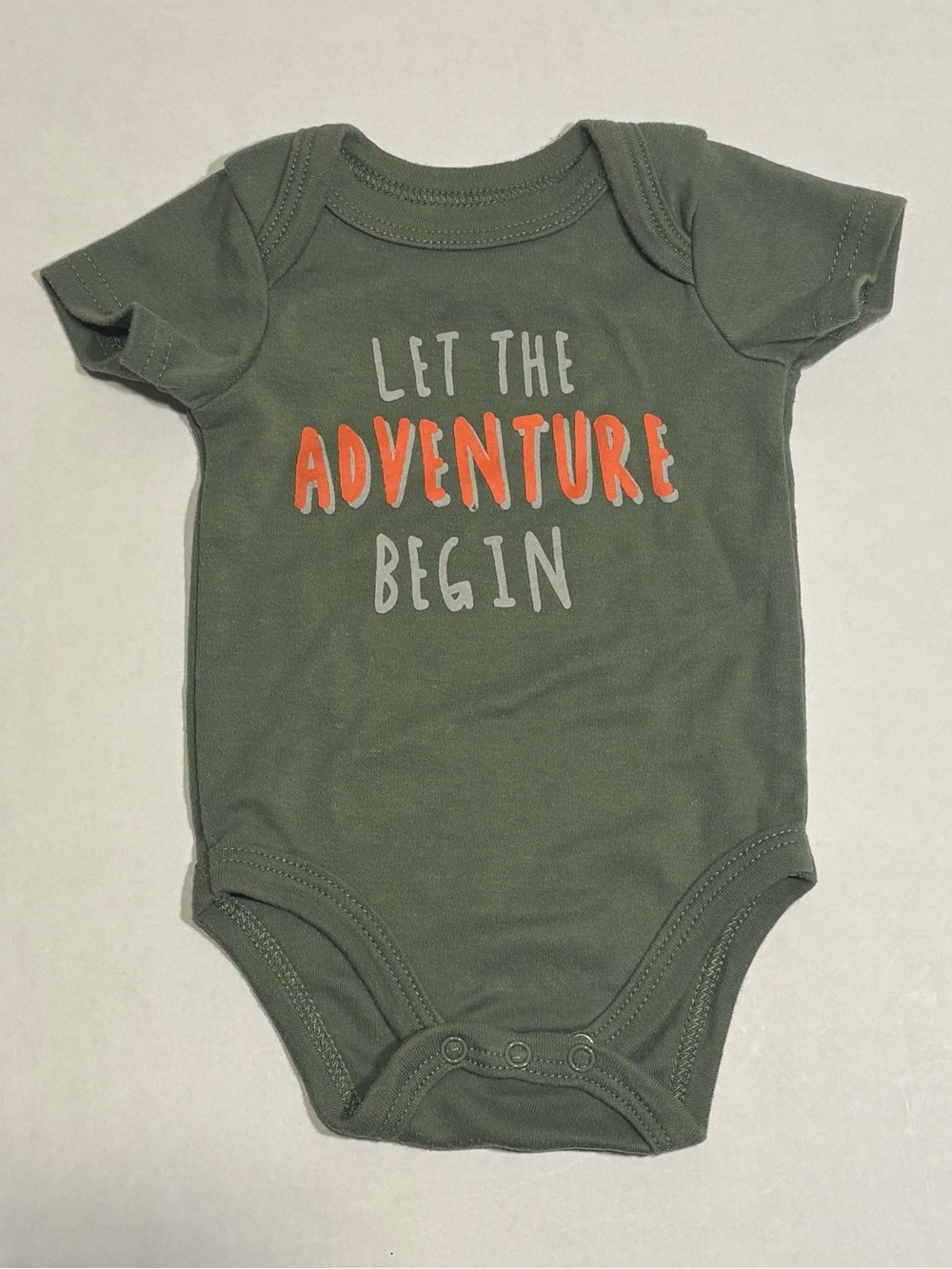 Swiggles Baby Bodysuit 3-6 Months Green Short Sleeve "Let The Adventure Begin"